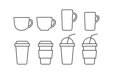 Coffee cup and mug icon set.