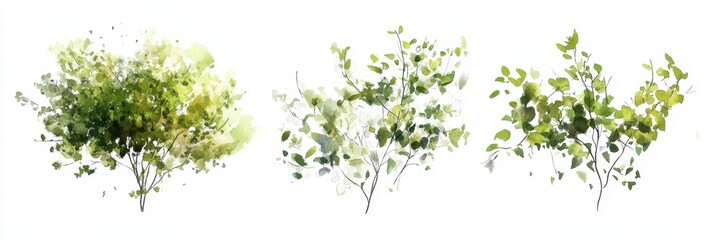 Fototapeta premium Elevated View of Isolated Green Tree in Watercolor Style for Landscape and Architecture Inspiration