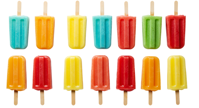 Colorful Popsicles: Summer Treats, Frozen Ice Pops, Variety Pack on transparent background