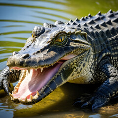Obraz premium Large Alligator Opening Its Mouth, Ready to Eat