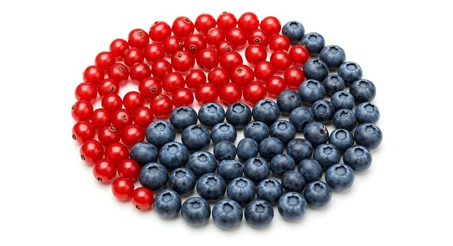 Yin Yang Symbol of Red Currants and Blueberries Isolated on White Background Representing Balance and Harmony in Diet and Nutrition