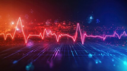 Colorful Digital Pulse Graph with Glowing Lines on Dark Background