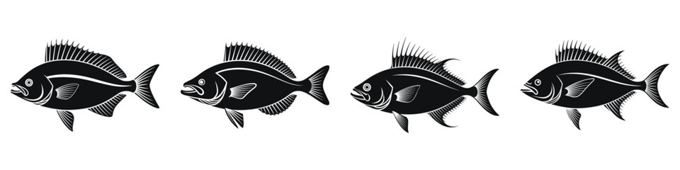 Four stylized Swordfish silhouettes are displayed against a plain white background.