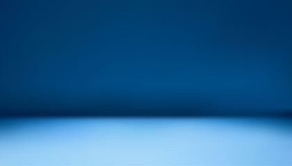 Empty studio with blue gradient background with floor light. Modern dark wall room for lighting to showcase premium products. Abstract pattern backdrop design. Art & Illustration