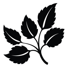 Black Silhouette of a Branch with Five Leaves, Botanical Illustration Design