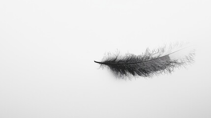 Fototapeta premium Single Black Feather on White Background displaying Elegance and Minimalist Design