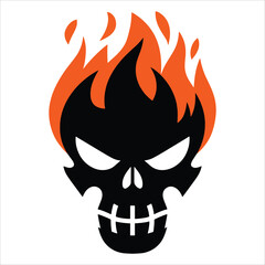 Skull with fire logo in vector style. Ideal for edgy designs, gaming, biker, or extreme sports themes. Bold and intense illustration perfect for logos and branding.