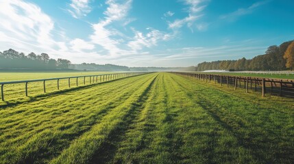 Fototapeta premium Wide open grass field at a horse racing location