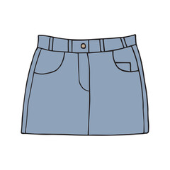 Vector hand drawn sketch doodle colored jeans skirt isolated on white background