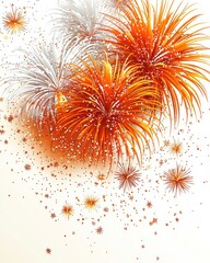 Colorful fireworks exploding in a celebratory display. Sparkles scatter