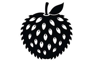 Soursop Graviola Fruit Silhouette with Leaf and Stem, Tropical Produce Illustration
