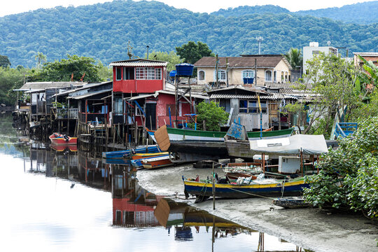 Fishermen's Stilts at Pereque Beach, Guaruja, Brazil..