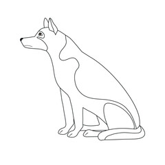 Vector flat hand drawn outline sitting shepherd dog isolated on white background