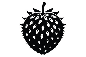 Black and White Silhouette of a Spiky Fruit with Seeds Pattern Illustration