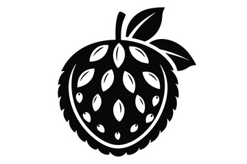 Black Pictorial Strawberry Icon with Leaves and Seeds Fruitful Image Element