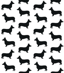 Vector seamless pattern of flat hand drawn corgi dog silhouette isolated on white background