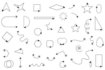 Geometric dotted arrows vector set. dash line geometric set arrows vector. simple various dash line