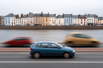 Obraz premium urban sprawl in french city under overcast sky showcasing natural symmetry