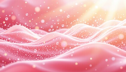 Abstract pink waves with droplets and soft light effects.