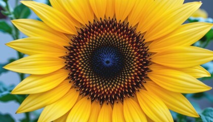 Fototapeta premium Bright sunflower with intricate seed patterns in the center.