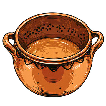 Empty clay pot with handles, mexican pottery for cooking traditional dishes
