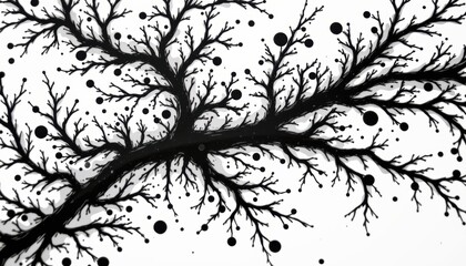 Obraz premium Abstract black branches with dots on a white background.