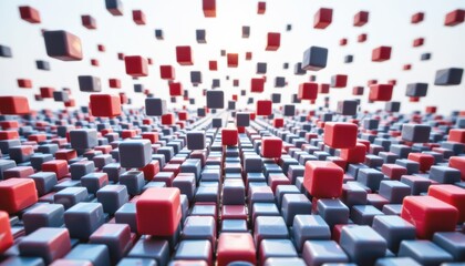 Obraz premium Dynamic abstract composition of floating cubes in red and black.