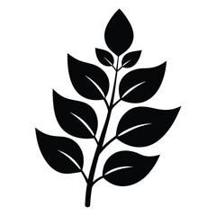 Elegant Black Silhouette of Leaves and Stem, Botanical Design Element, Nature Inspired Art