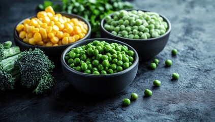 Frozen vegetables in bowls