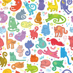 Seamless Pattern with Colorful Cats