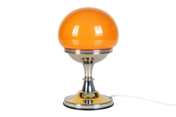PNG Retro orange globe lamp with silver base and corded design