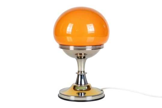PNG Retro orange globe lamp with silver base and corded design