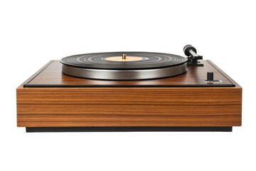 PNG Vintage wooden turntable with vinyl record and classic design