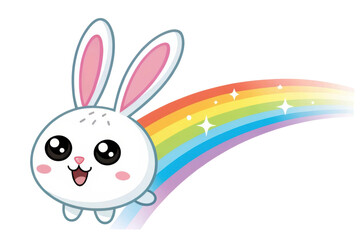 PNG Cute cartoon bunny with rainbow and sparkles illustration