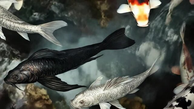 A group of fish swimming in a pond