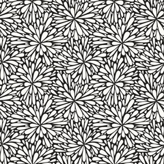 PriVector seamless pattern. Stylish background with abstract flowers. Monochrome floral theme. Contrast texture with hand drawn leaves.