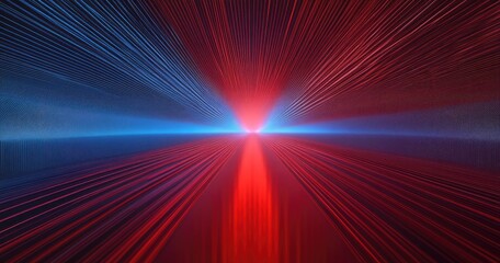 Fototapeta premium A vibrant, energetic, digital tunnel. Red and blue light streaks converge to a central point