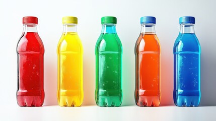 Colorful assorted beverage bottles in a row with different flavors