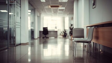 Modern minimalist office interior with clean lines, neutral tones, and simple design elements