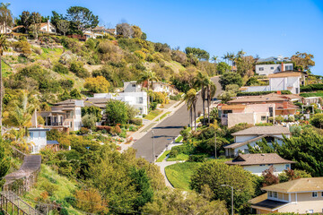 Coastal California residential neighborhood with ocean view 