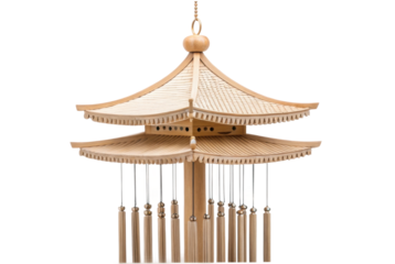 PNG Elegant wooden asian pagoda wind chimes with tassels
