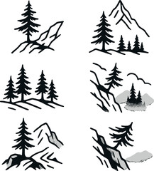Mountain fir silhouettes icons set &ndash; simple and nature-inspired tree symbols