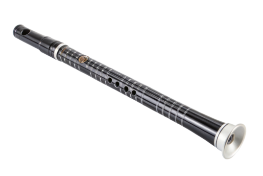 PNG Traditional black clarinet with silver accents on white background