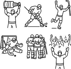 Fototapeta premium Hockey triumph icons set – outline, sports celebration and victory symbols