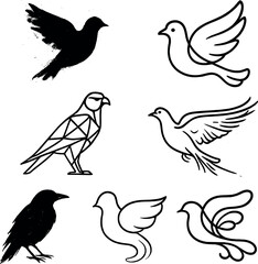 Obraz premium Bird silhouettes icons set – simple, artistic and elegant designs for nature lovers