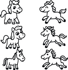 Cartoon horse silhouette icons set – simple, playful equine graphic designs