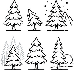 Obraz premium Winter pine silhouette icons set – simple, nature and tree symbols