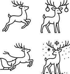Fototapeta premium Festive deer silhouettes icons set – simple, holiday and christmas design elements