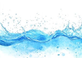 Water splashes and waves against white background