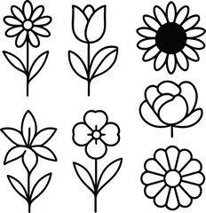 Minimalist flower icons set: silhouette style, simple and elegant floral designs